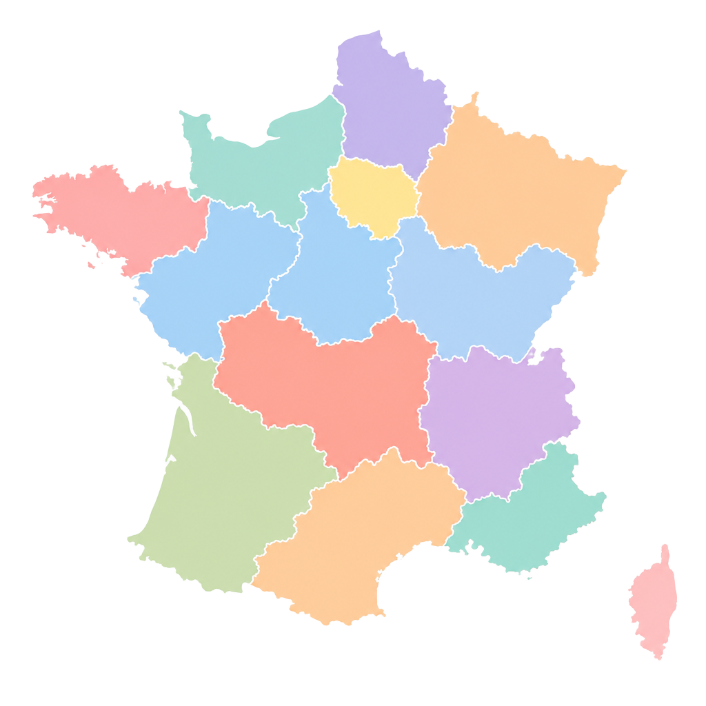 Carte de la France avec des objets et des lots disponibles dans différentes villes